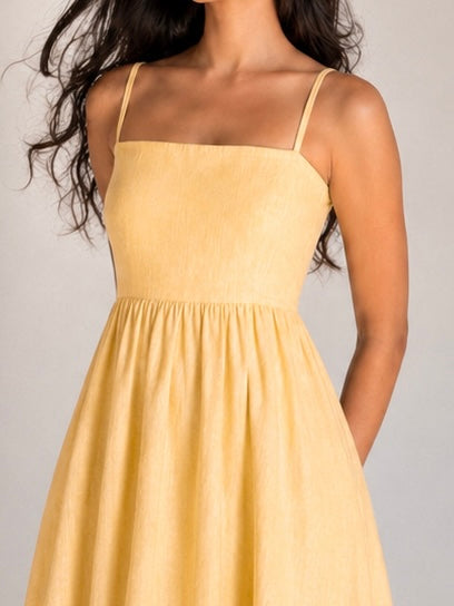 The Amara Minimal Linen Sundress - Sun-dried Yellow