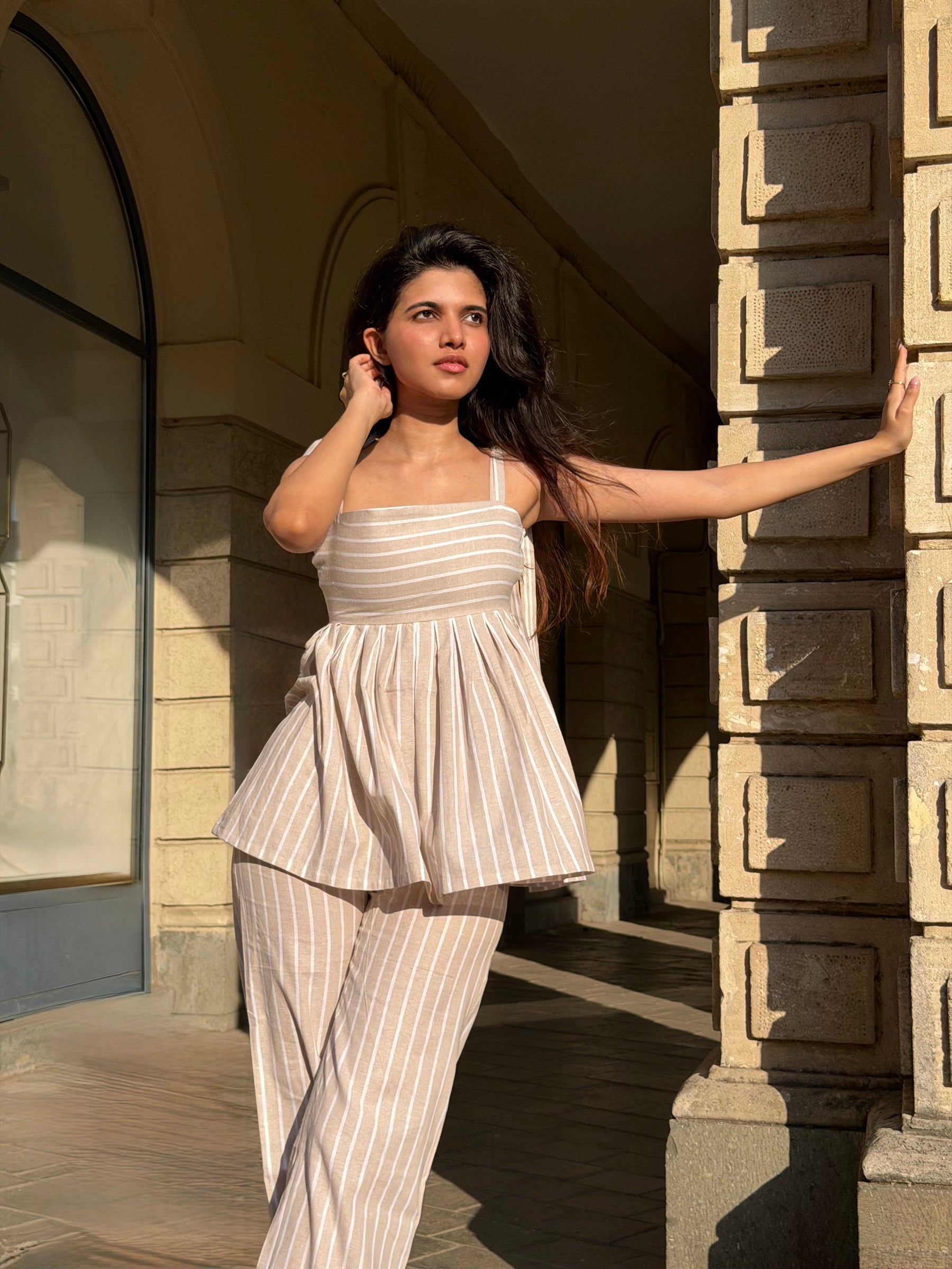The Sundowner Stripe Pants in Oatmeal Nude