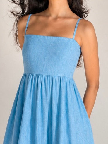 The Amara Minimal Linen Sundress - Sky Blue