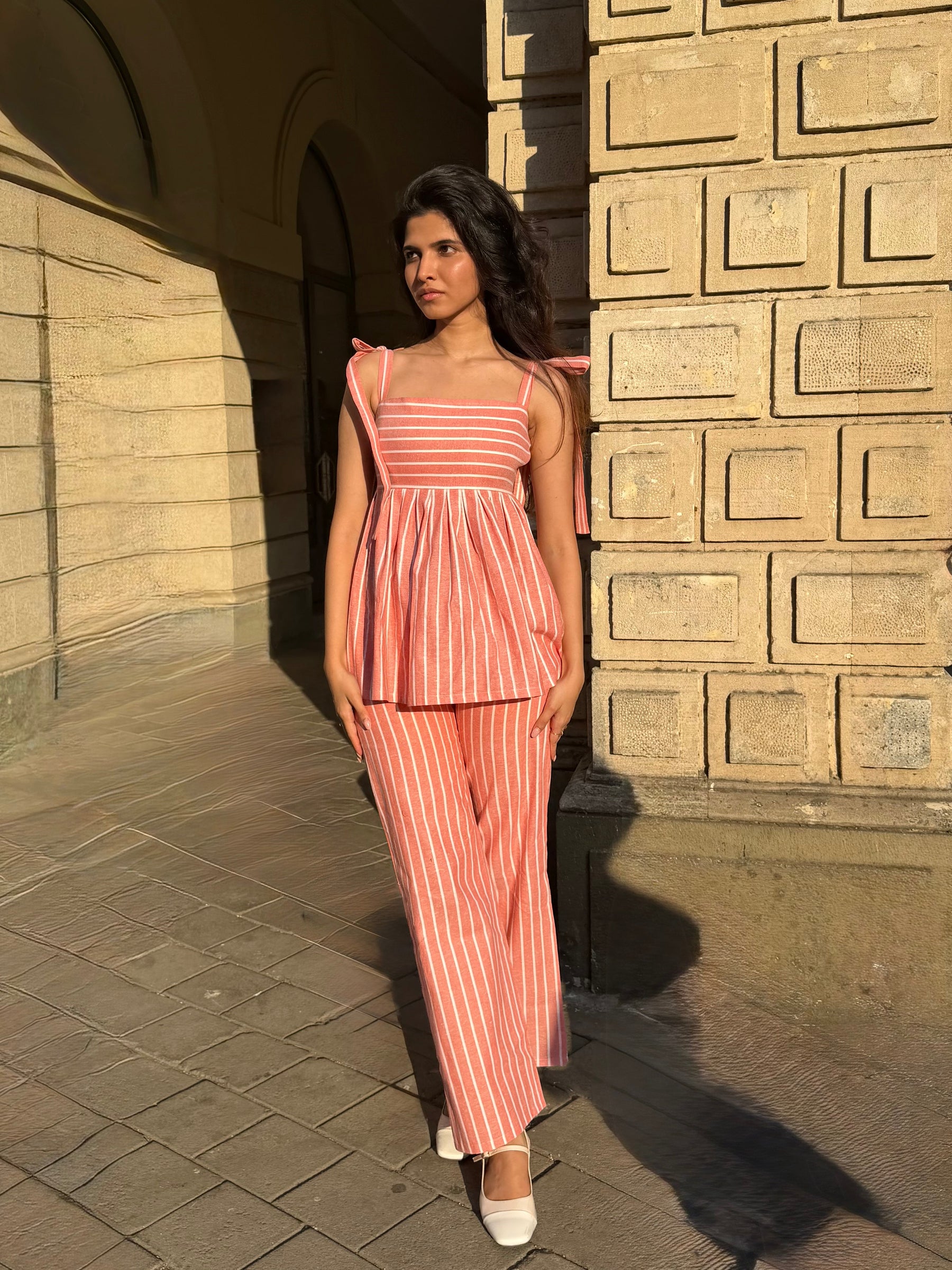 The Sundowner Stripe Top in Peach Sorbet