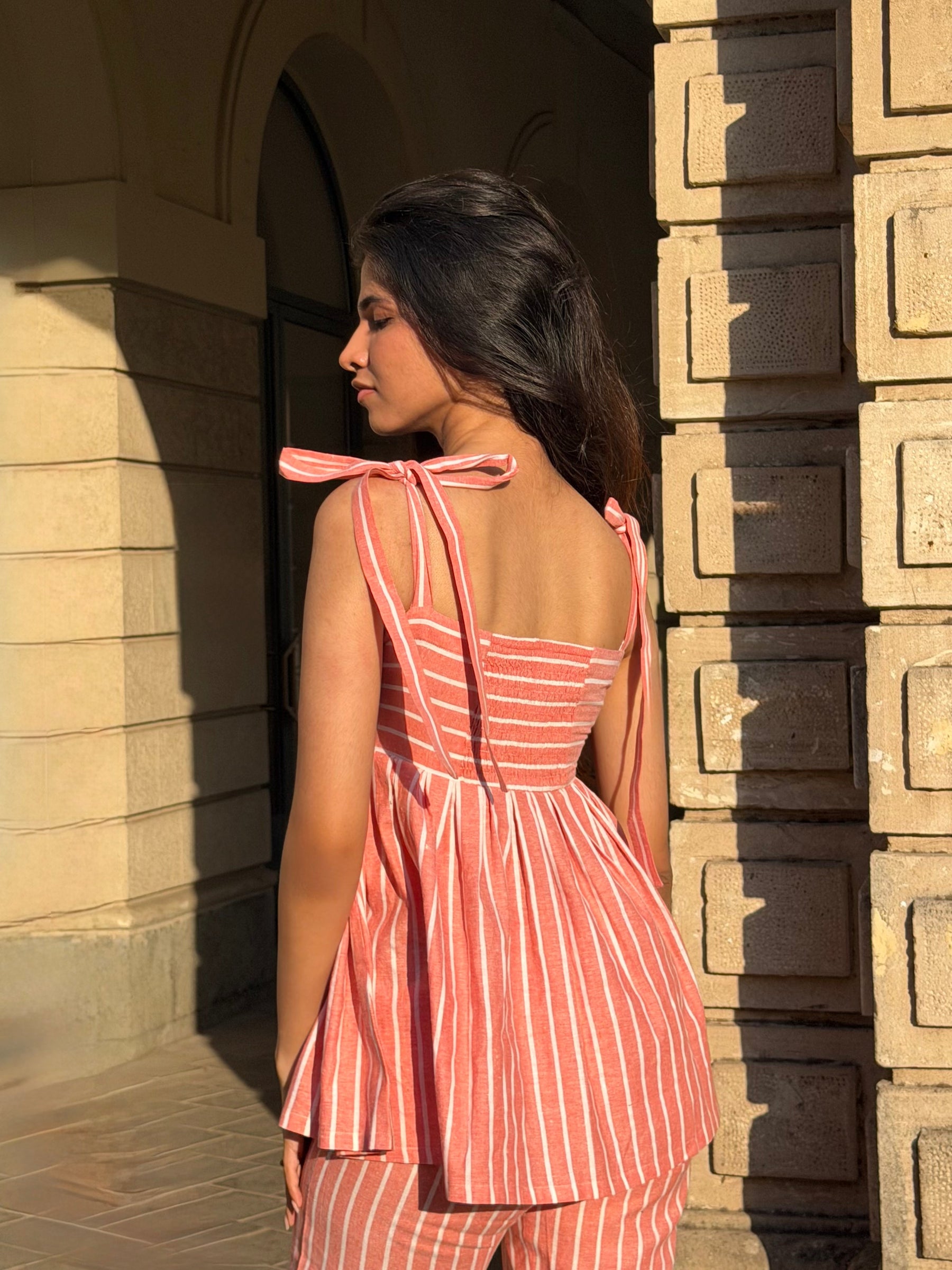 The Sundowner Stripe Top in Peach Sorbet