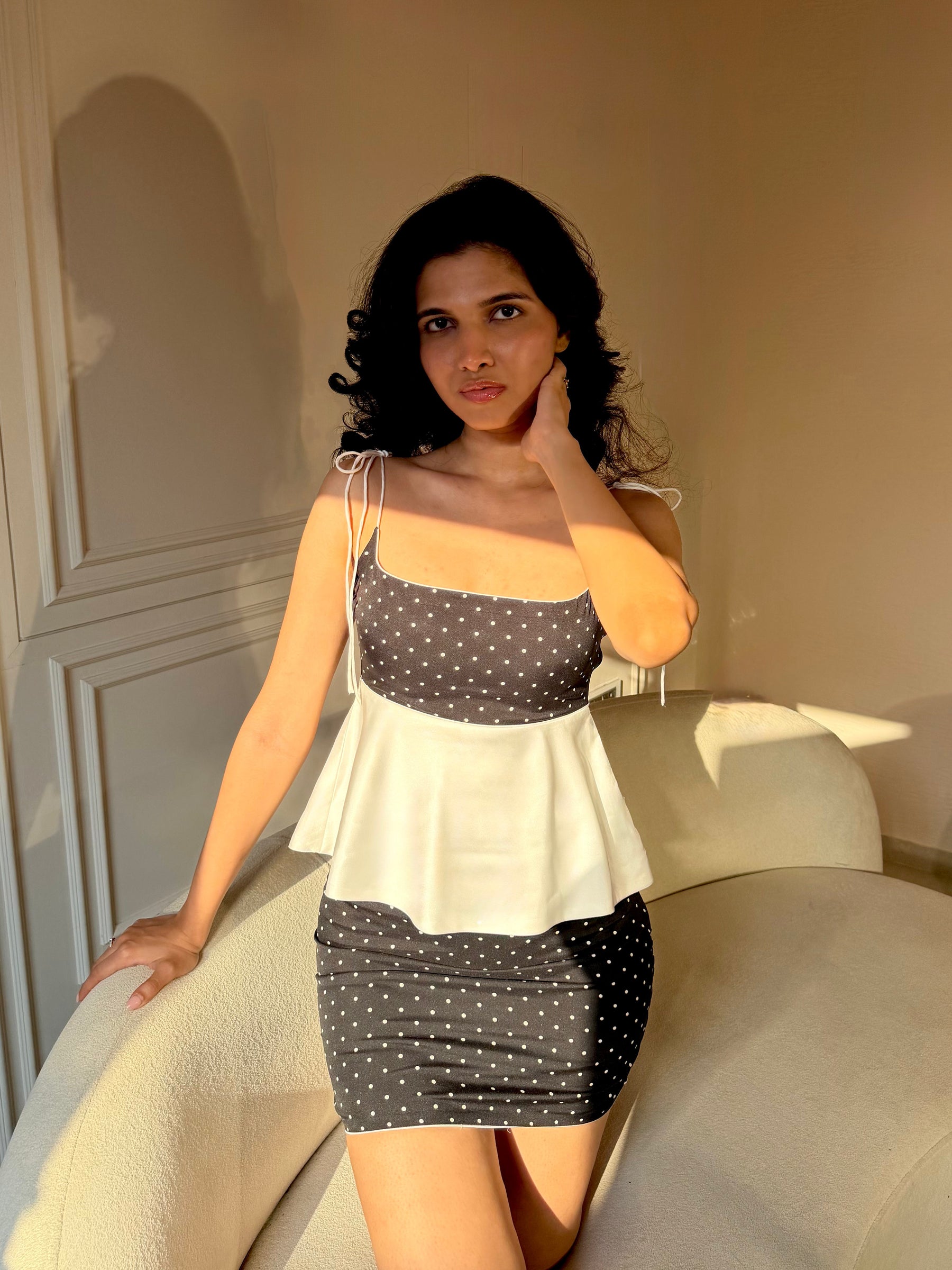 The Pretty Polka Mini Skirt - in Pitch Black