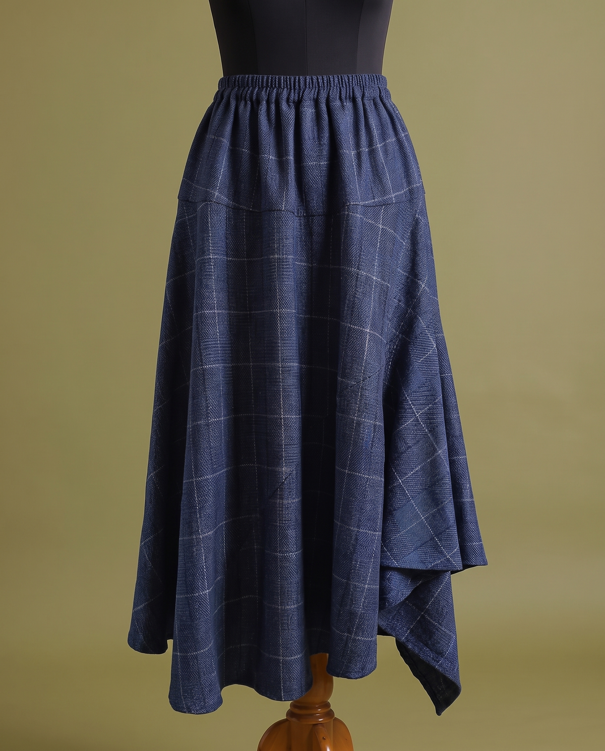 Navy Windowpane Check Skirt