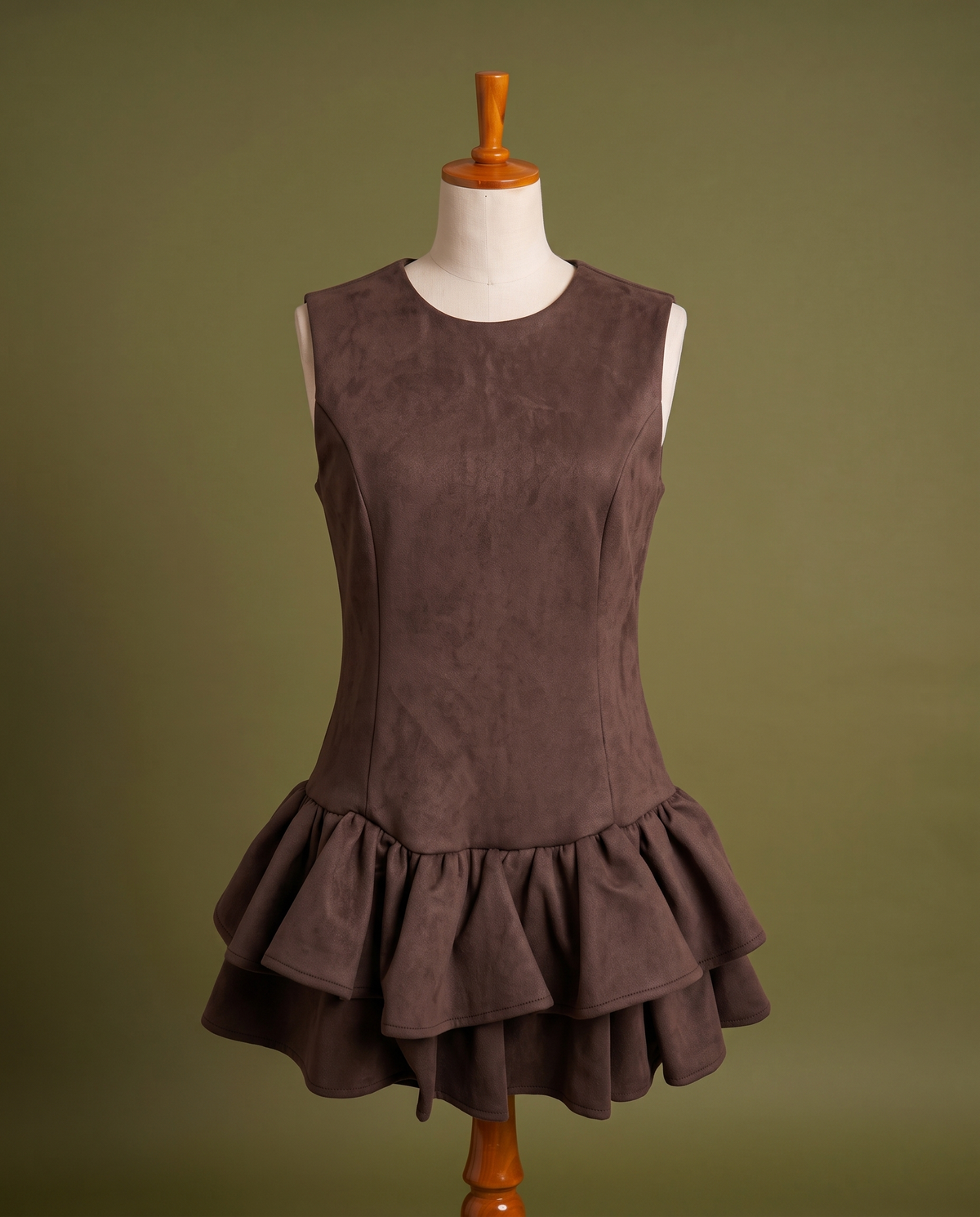 Brown Ruffle Hem Mini Dress