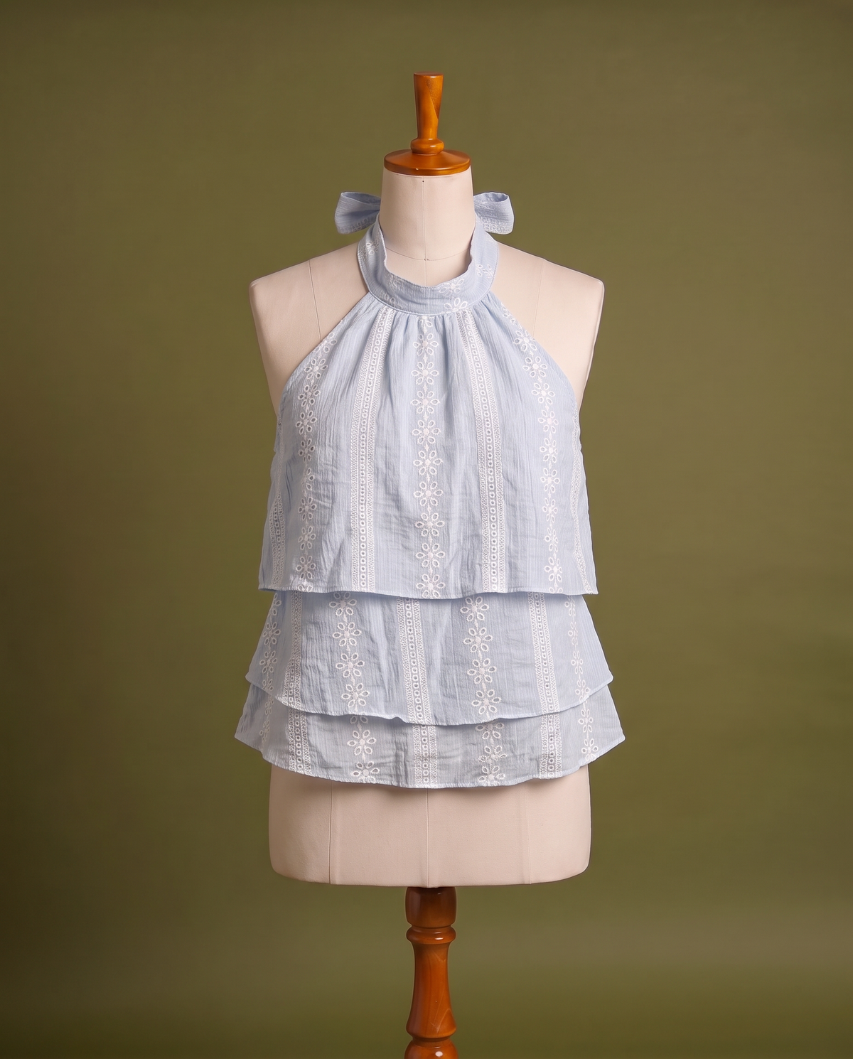 Light Blue Embroidered Halter Top