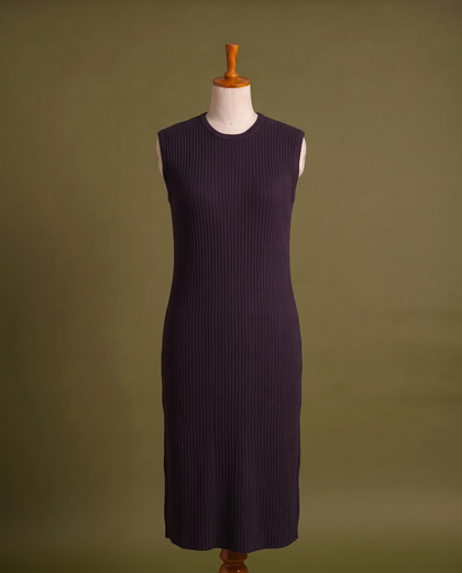 Brown Ribbed Knit Dress