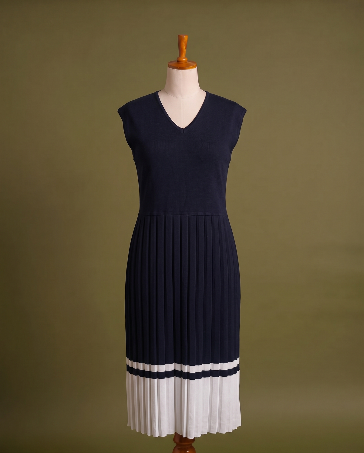 Navy Pleated Midi Dress