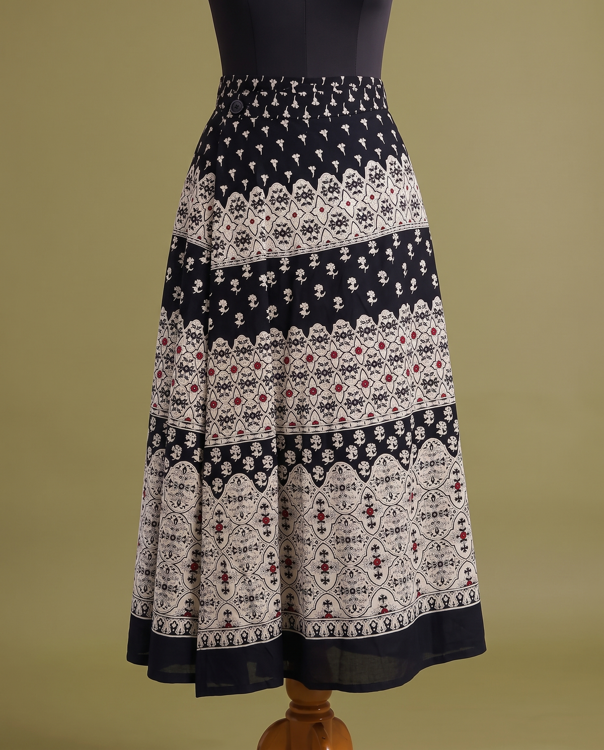 Ornamental Print A-Line Maxi Skirt