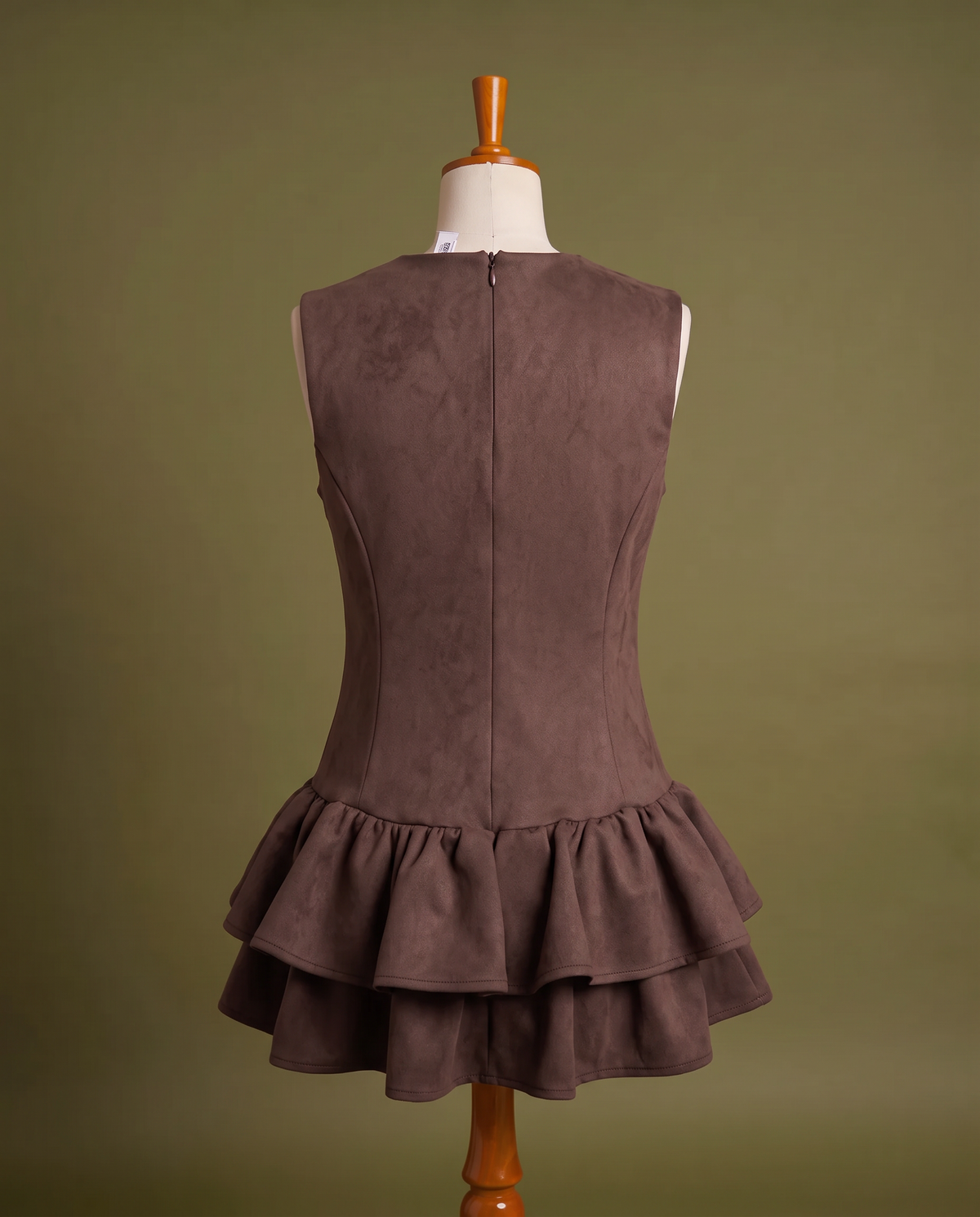 Brown Ruffle Hem Mini Dress