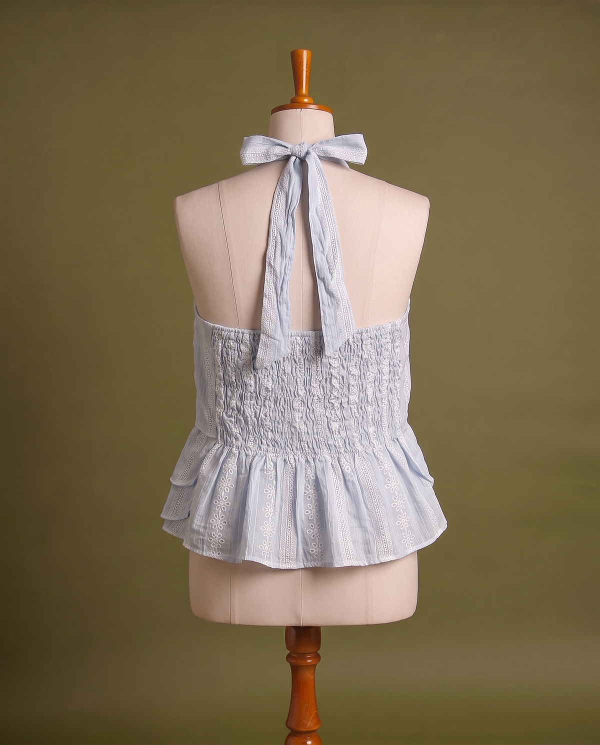 Light Blue Embroidered Halter Top