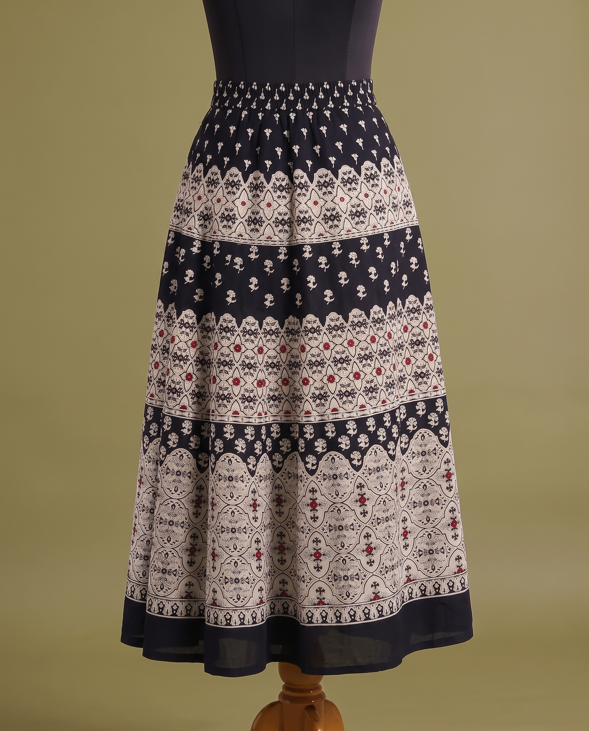Ornamental Print A-Line Maxi Skirt