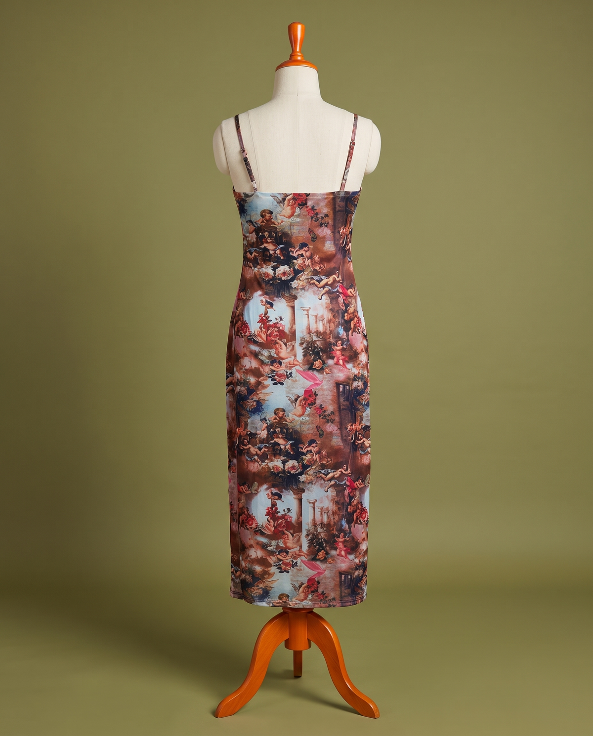 Vintage art print slip dress, back