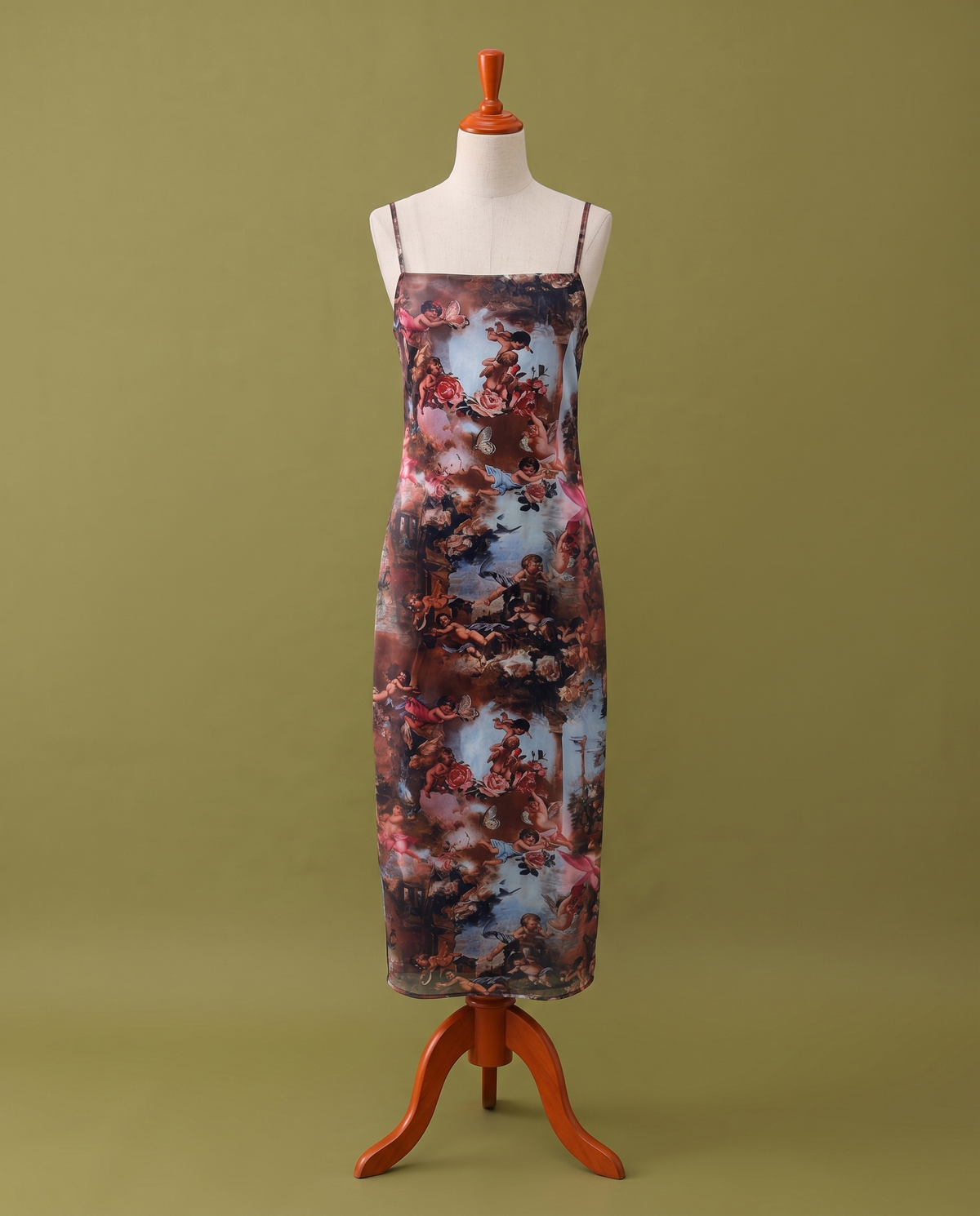 Vintage art print slip dress, front