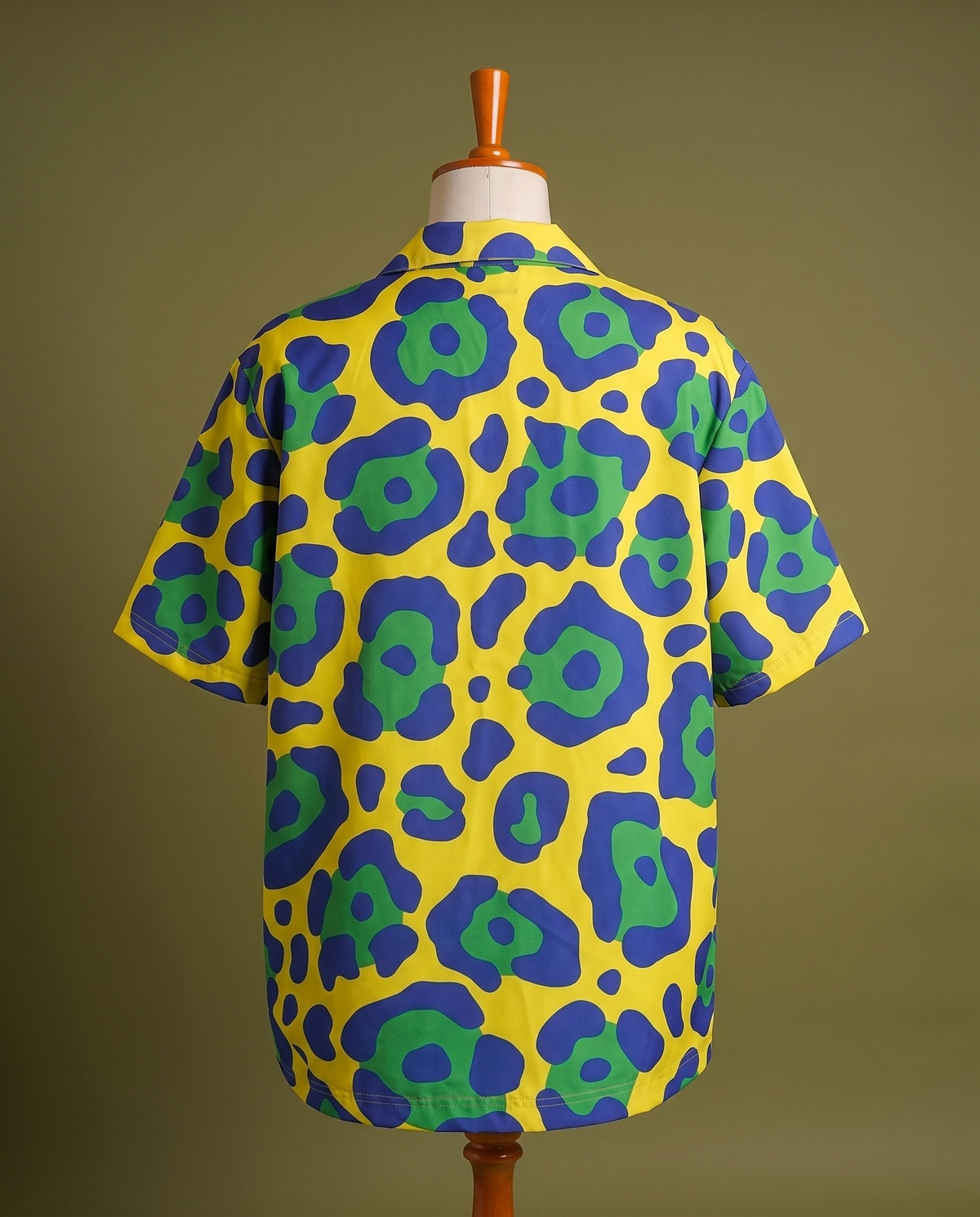 Yellow blue and green print short sleeve shirt, back